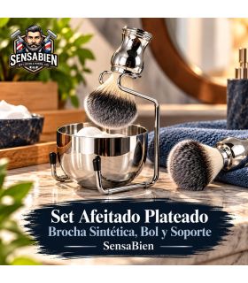 Set Afeitado Plateado Brocha,Bol y Soporte SensaBien - 1